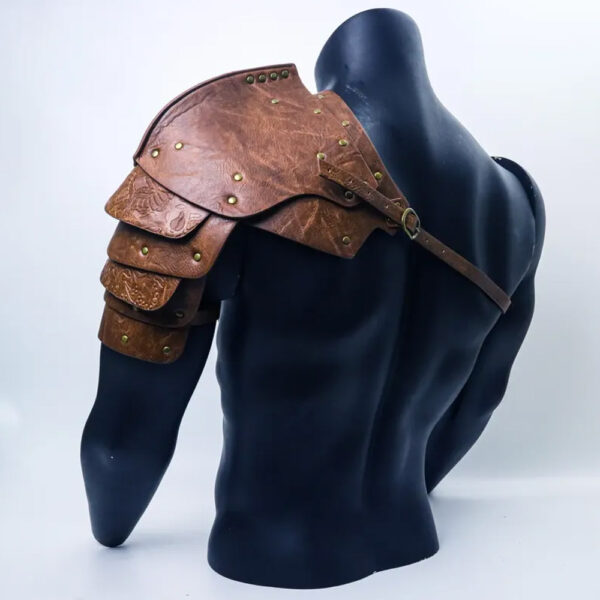 Handcrafted Medieval Retro Shoulder Armor (1) Farlangboo Embossed Leather Shoulder Armor: Medieval Viking Style Costume