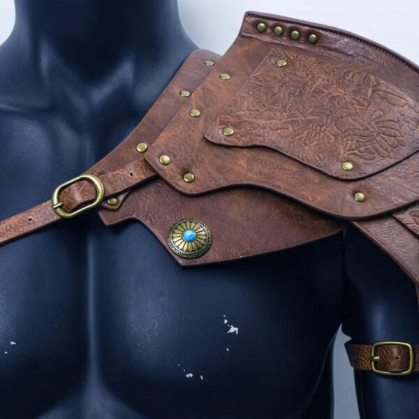 Handcrafted Medieval Retro Shoulder Armor (2) Farlangboo Embossed Leather Shoulder Armor: Medieval Viking Style Costume