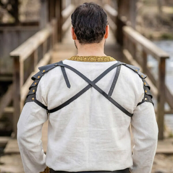 Viking-Inspired Leather Pauldrons with Brass Rivets | Shoulder Armor