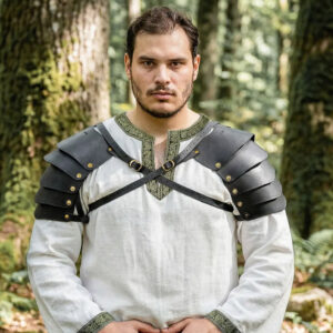 Viking-Inspired Leather Pauldrons with Brass Rivets | Shoulder Armor