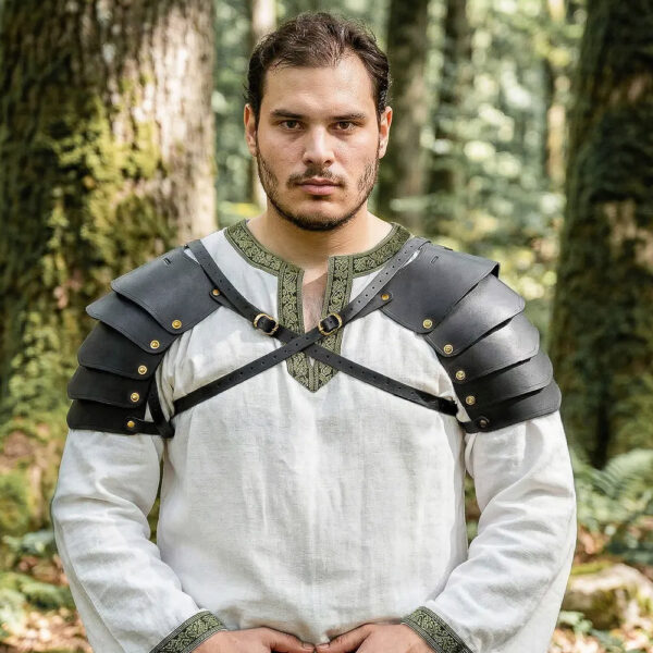Viking-Inspired Leather Pauldrons with Brass Rivets | Shoulder Armor