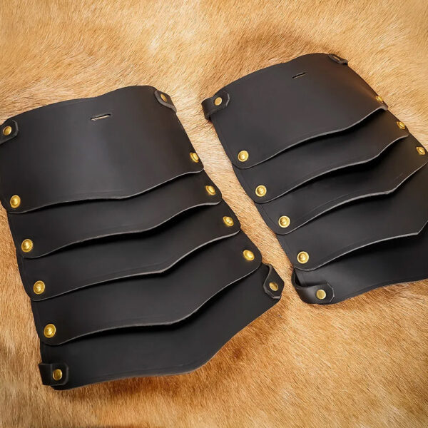 Viking-Inspired Leather Pauldrons with Brass Rivets | Shoulder Armor